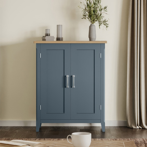 Ransley Blue Oak Parquet Shoe Storage Cupboard - Vantage Point