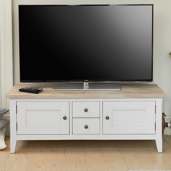 Ransley Grey Limed Widescreen TV Stand with 2 Door and 2 Drawers - Vantage Point