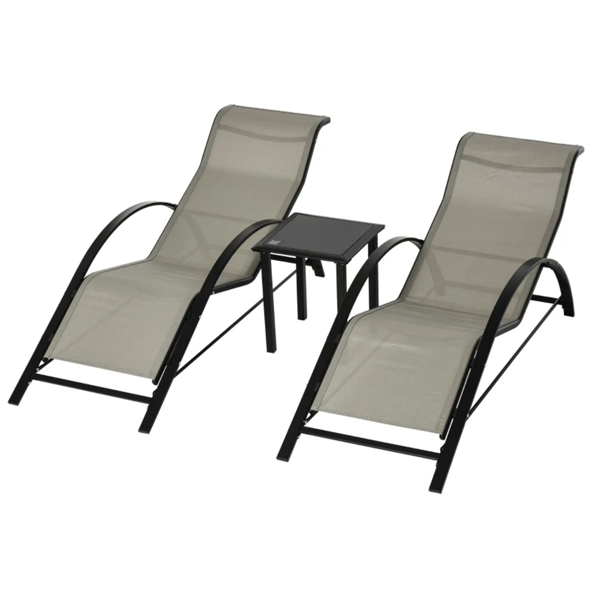 3 Pcs Textilene Fabric Garden Sun Lounge Set with Table - Grey - The Garden Savant