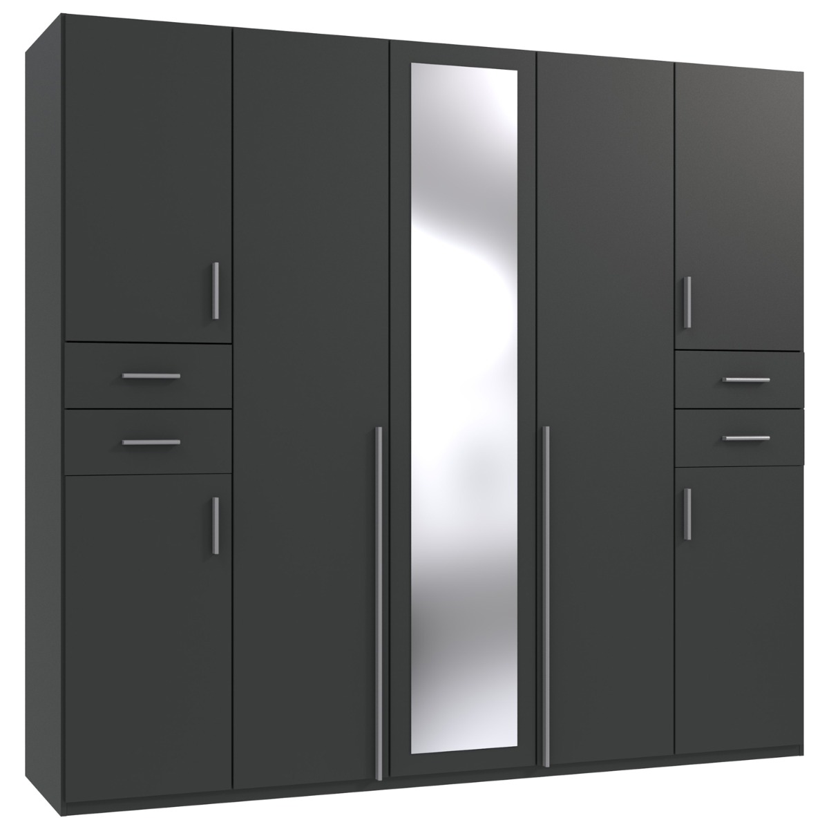 Wardrobe - FENTON 5 Door Mirrored Wardrobe Finish Graphite 225cm - Wimex Distribution