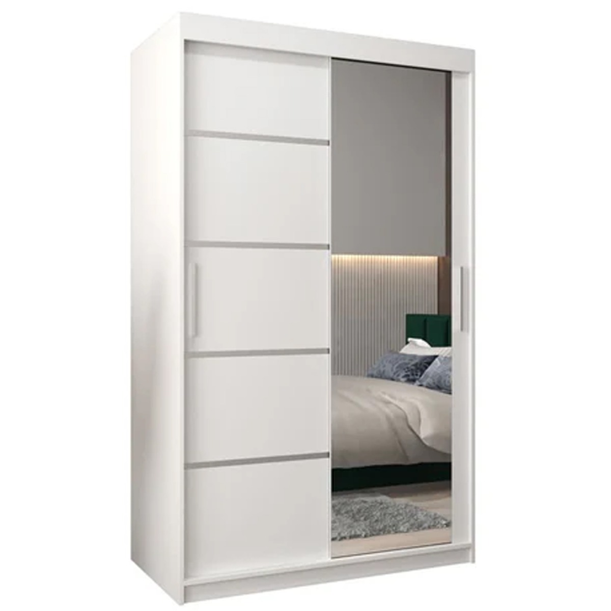 Sliding Wardrobe - VICENZA II 2 Door Mirrored Wardrobe White 120cm - Art Nest