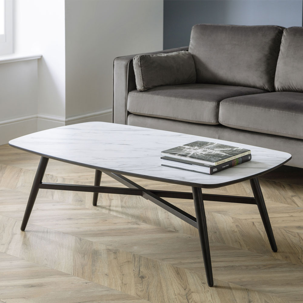 Caruso Marble Effect Rectangular Coffee Table - White Marble - JB Collections