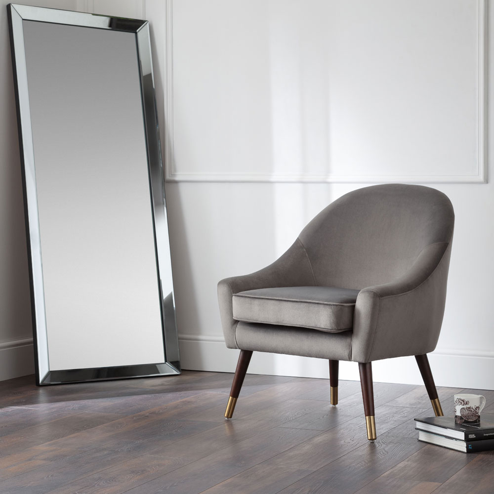 Elliot Upholstered Oak Legs Grey Velvet Arm Chair - JB Collections