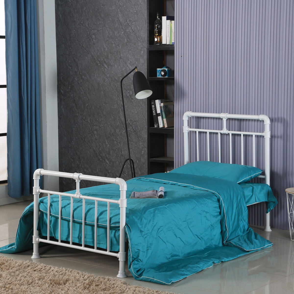 Industrial Look Metal PIPE Bed - Single 3ft - White - Beds-To-Go