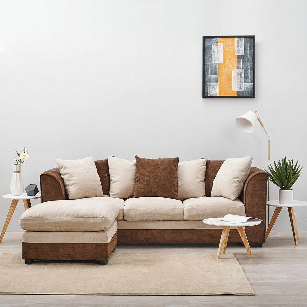 Aruba Brown and Beige Chenille Fabric Corner Sofa - Home Done