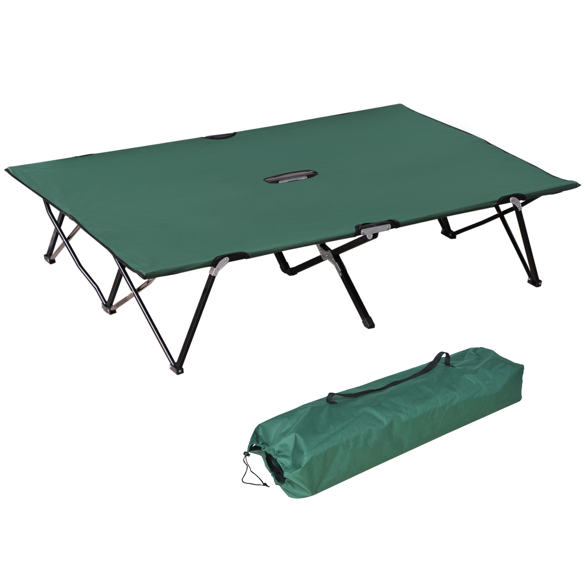 Double Camping Cot Foldable Sunbed Outdoor Patio Sleeping Bed Super Light w/ Carr Bag (Green) - Life Essentials