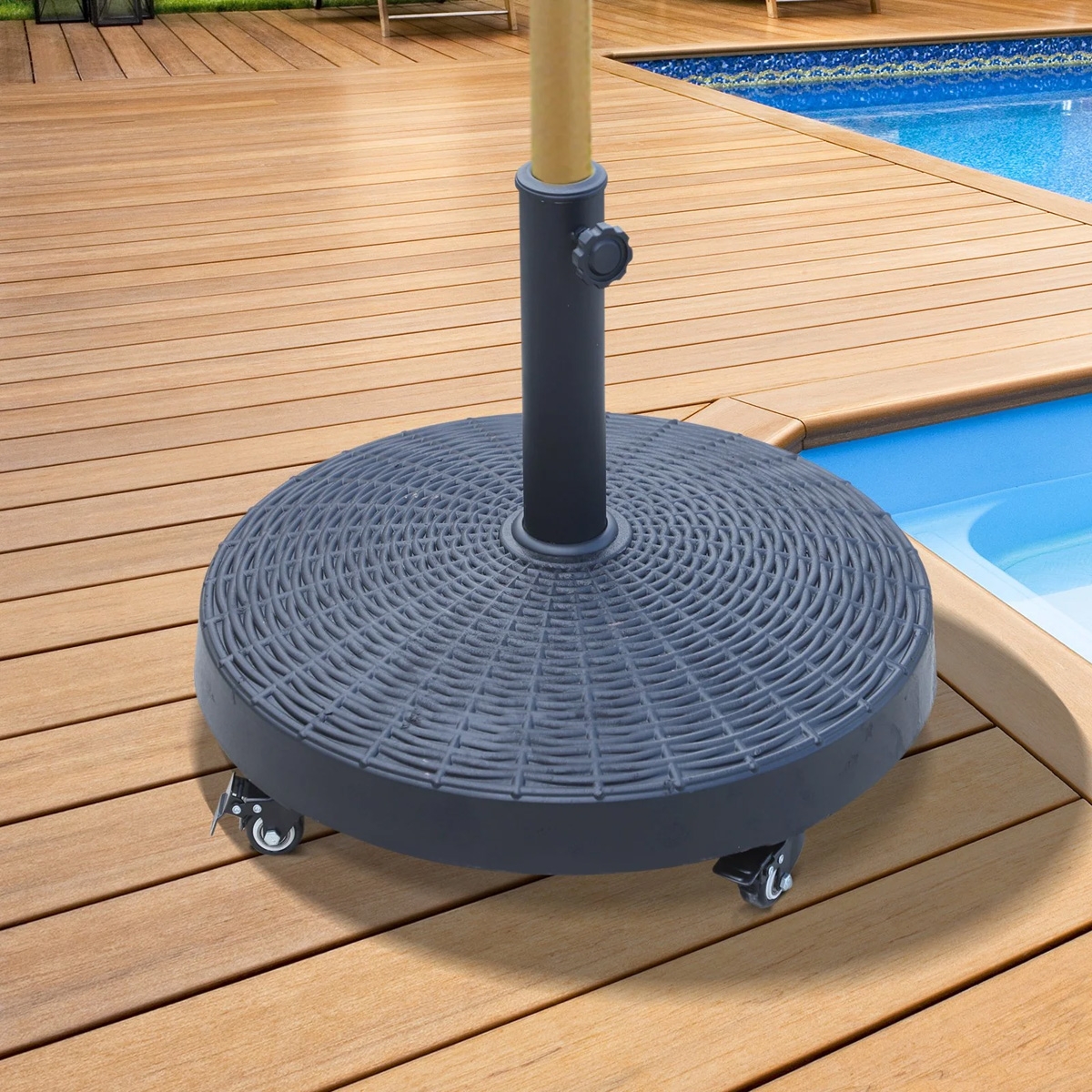 Resin Patio Umbrella Stand with Wheels - Black - The Garden Savant