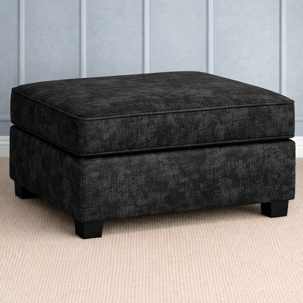 LORVANI Fabric Cushion Footstool - Black - Home Done