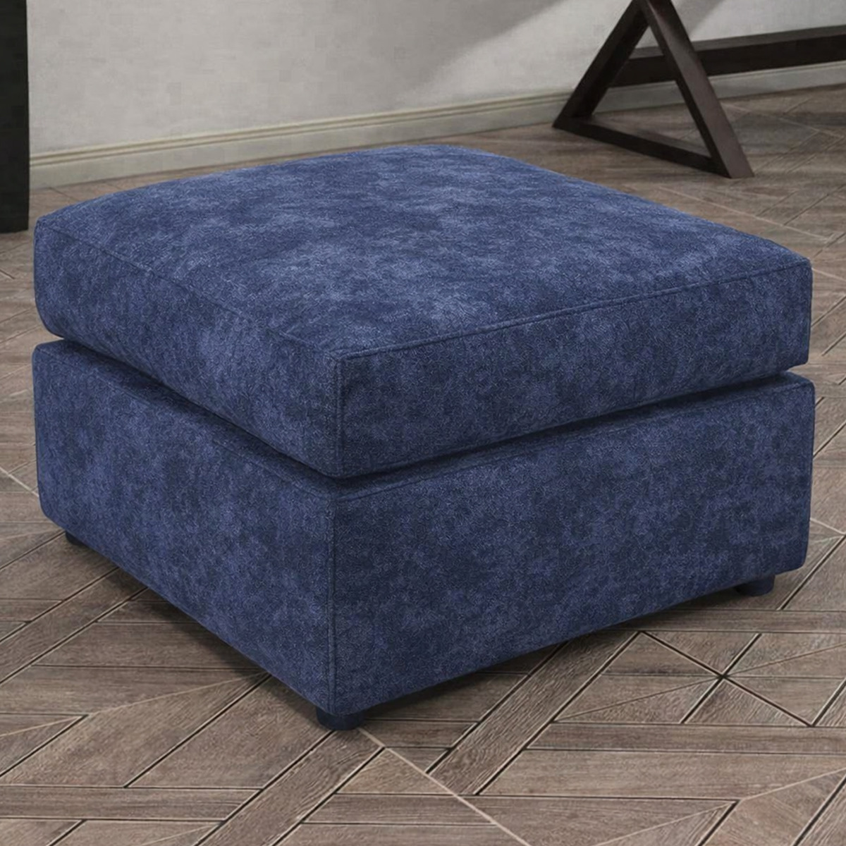 LORVANI Fabric Cushion Footstool - Midnight Blue - Home Done