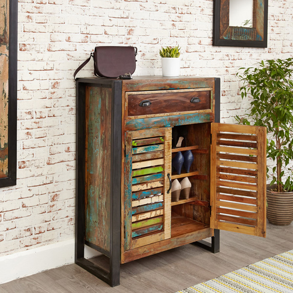 Laura Urban Edge 2 Door Shoe Storage Cabinet with Drawer - Natural Wood - Vantage Point