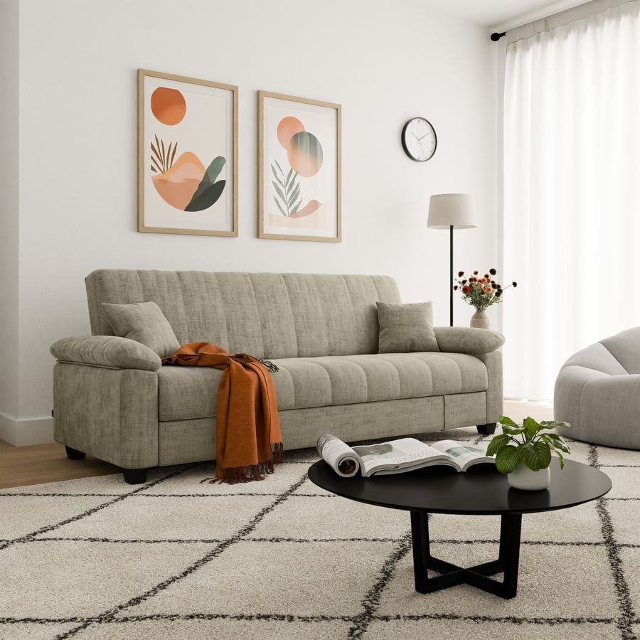 MORRAINE Fabric 3 Seater Sofabed - Taupe - Avellino & Wells