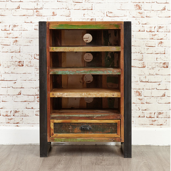 Laura Urban Edge DVD Cabinet with 3 Shelves and Drawer - Natural Wood - Vantage Point