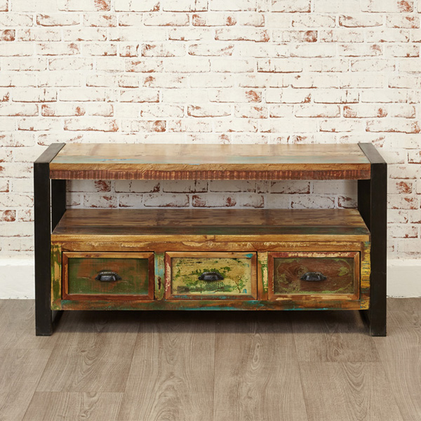Laura Urban Edge Widescreen Television Cabinet with 3 Drawer and Open Shelf - Natural Wood - Vantage Point
