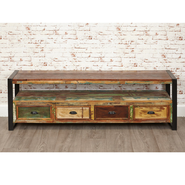 Laura Urban Edge Widescreen Large Television Cabinet with 4 Drawer and Open Shelf - Natural Wood - Vantage Point
