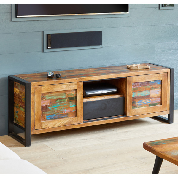 Laura Urban Edge Widescreen Television Cabinet with 2 Sliding Door and Shelves - Natural Wood - Vantage Point