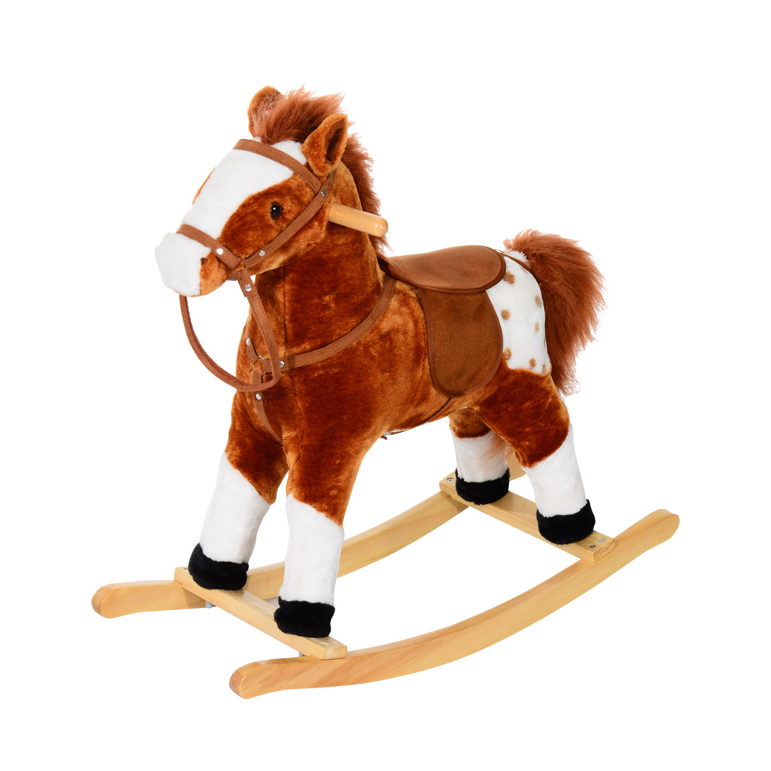 Children Child Kids Plush Rocking Horse with Sound Handle Grip Traditional Toy Fun Gift Brown - Life Essentials