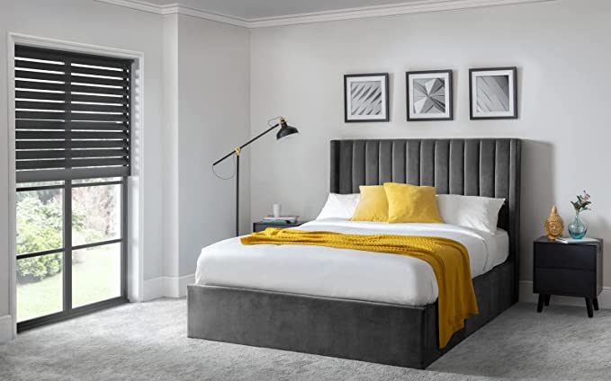 Langham Scalloped Headboard Storage Kingsize Bed - Grey - JB Collections
