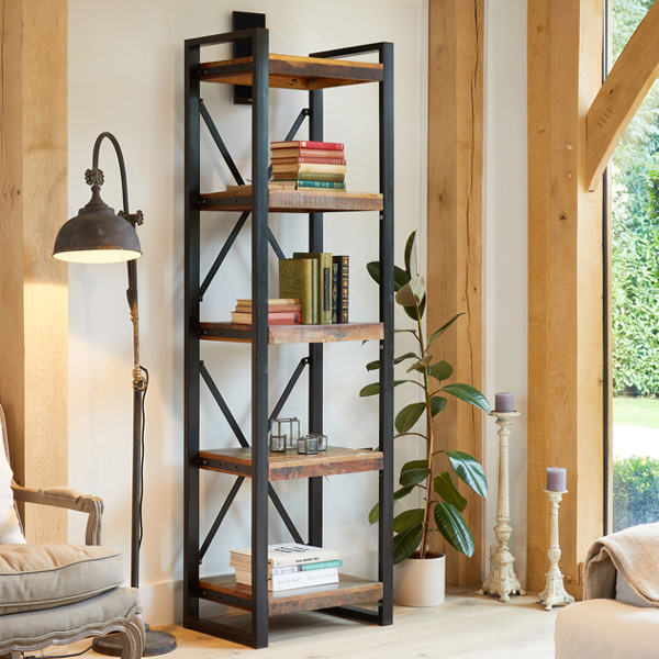 Laura Chic Reclaimed Wood Alcove Bookcase with Four Shelves - Natural Wood Tone - Vantage Point
