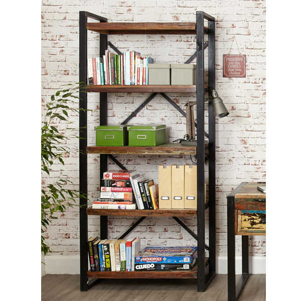 Laura Chic Reclaimed Wood Large Open Bookcase with 4 Shelves - Natural Wood - Vantage Point