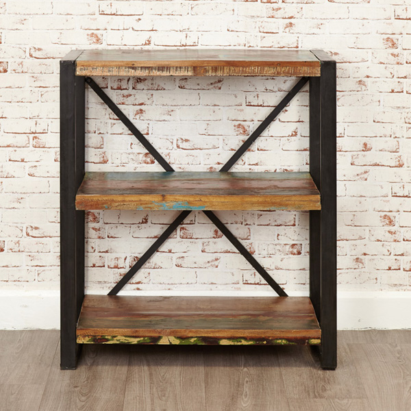 Laura Chic Reclaimed Wood Low Bookcase with 2 Shelves - Natural Wood - Vantage Point