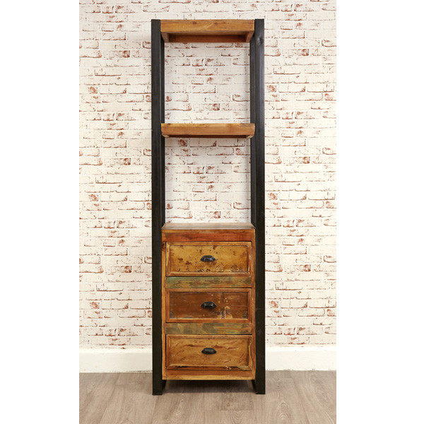 Laura Chic Reclaimed Wood Bookcase with with Three Drawers - Natural Wood - Vantage Point