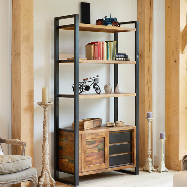 Laura Chic Reclaimed Wood Large Bookcase with Storage - Natural Wood - Vantage Point