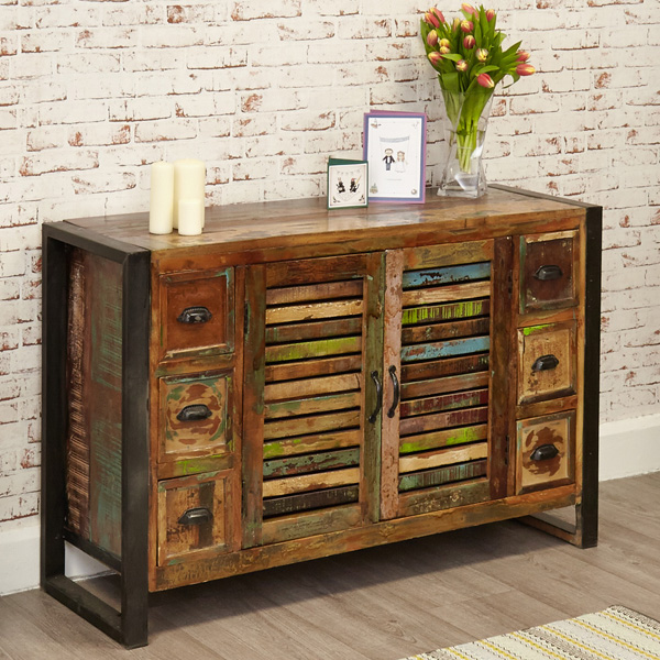 Laura Chic Reclaimed Wood 2 Door Sideboard with 6 Drawer - Natural Wood - Vantage Point