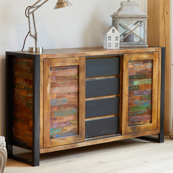 Laura Chic Reclaimed Wood Sideboard with Sliding Door - Natural Wood - Vantage Point