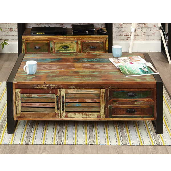 Laura Urban Edge 4 Door Coffee Table with 4 Drawer - Natural Wood