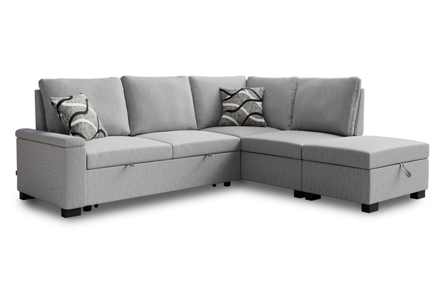 THORNWICK Fabric 4 Seater L Shaped Corner Sofabed - Grey, Right Hand Facing - Avellino & Wells