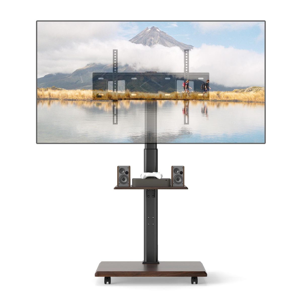 SYRA Rolling TV Stand on Wheels with 30degree Tilt Mount and Adjustable Shelf-Walnut - Savings Store