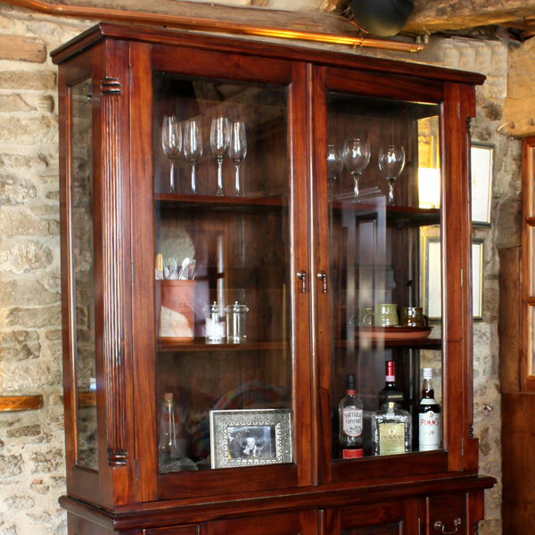 Royston Glazed Dresser Hutch Top with Tear Drop Handles - Mahogany Finish - Vantage Point
