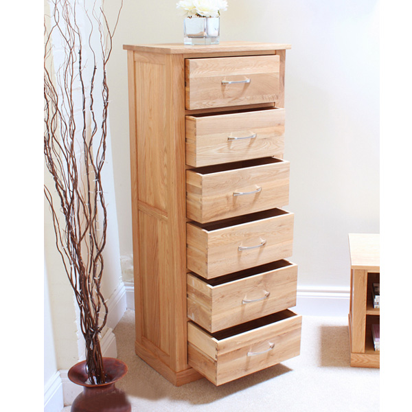 MUNICH Oak Finish Chest of Drawers - Tallboy, Large-sized, 6 Drawers, Ready Assembled - Vantage Point