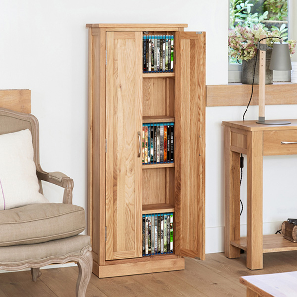 Contemporary Oak CD and DVD Storage Cupboard - Oak - Vantage Point
