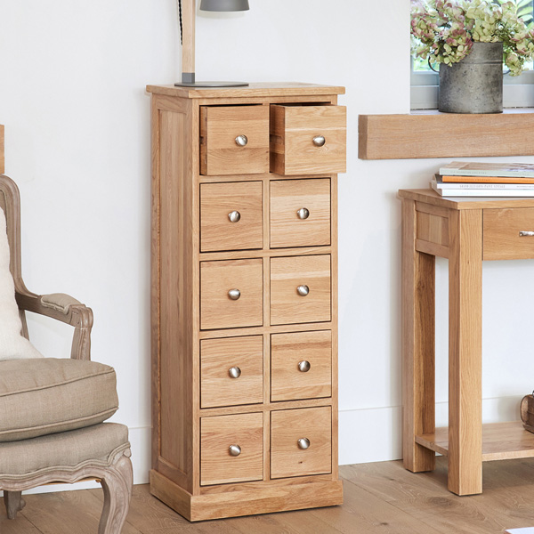 MUNICH Oak Finish Chest of Drawers - Tallboy, Medium-sized, 10 Drawers, Ready Assembled - Vantage Point