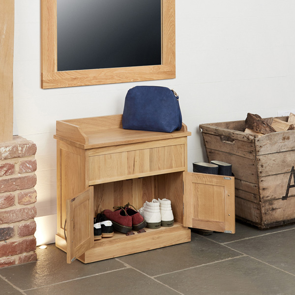 Harriet Contemporary 2 Door Shoe Cabinet with Bench - Oak - Vantage Point