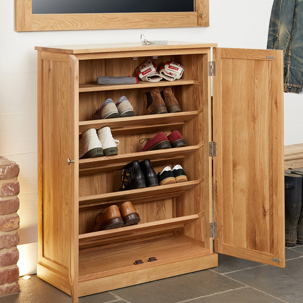 Harriet Contemporary 2 Door Large Shoe Cabinet with Bench - Oak - Vantage Point