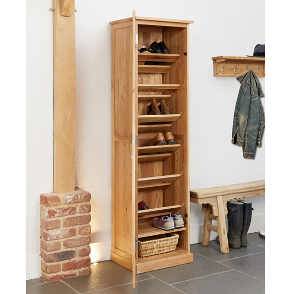 Harriet Superb Contemporary Tall Single Door Shoe Cabinet - Oak - Vantage Point
