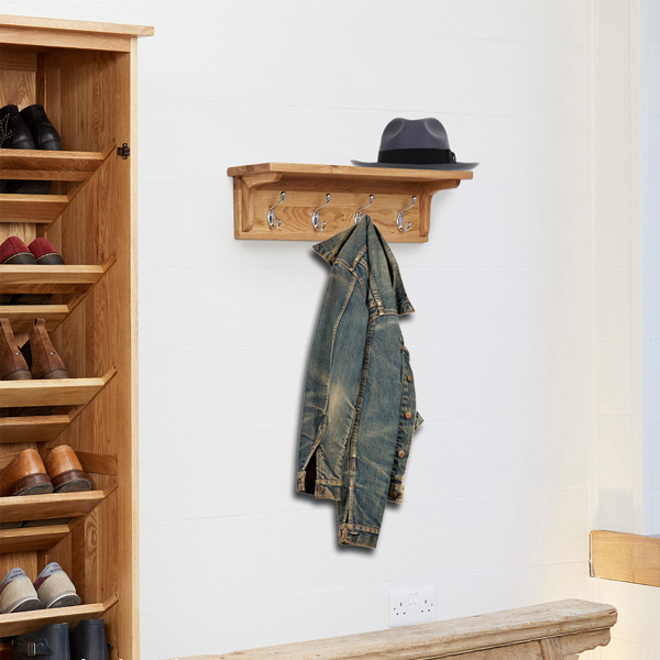 Harriet Wall Mounted Coat Rack with Shelf - Oak - Vantage Point