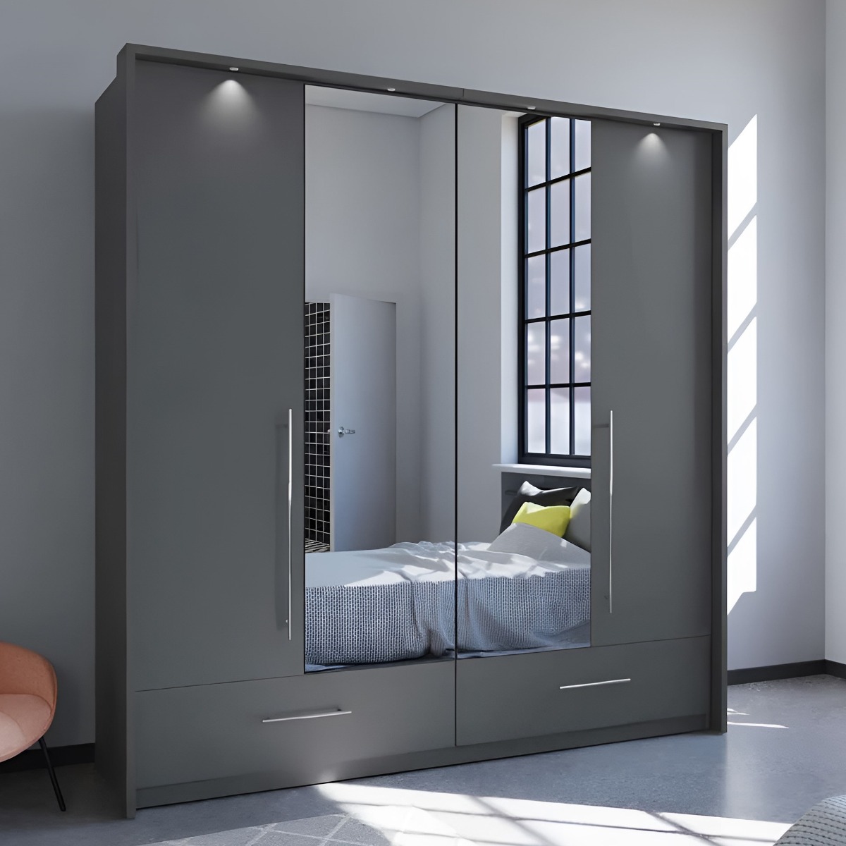 Wardrobe - LINDSEY 2 Door Wardrobe Graphite 209cm - Avellino & Wells