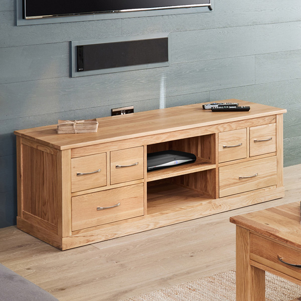 Harriet Contemporary Widescreen Oak TV Cabinet with Drawer and Shelves - Vantage Point