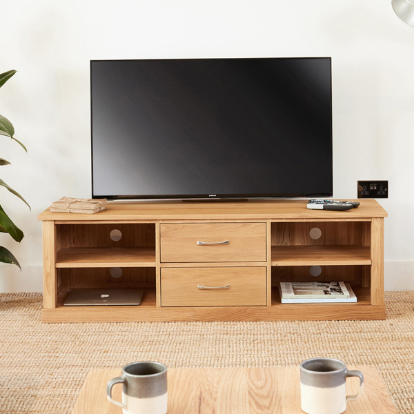 Harriet Contemporary Widescreen Solid Oak TV Cabinet with Adjustable Mounting Bracket - Vantage Point