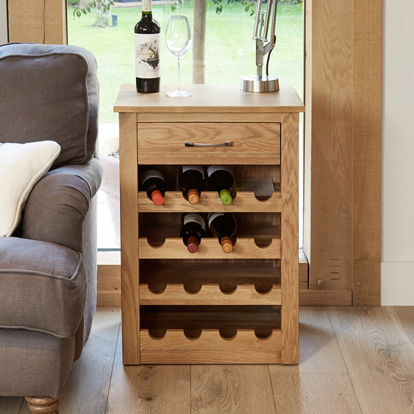 Harriet Oak Large Wine Rack with Handy Drawer - Vantage Point