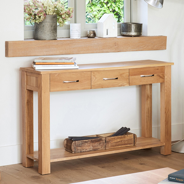Harriet Large 3 Drawer Console Table - Oak - Vantage Point