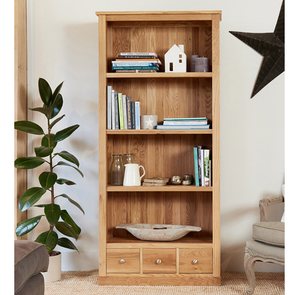 Harriet 3 Drawer Large Bookcase with Shelves - Oak - Vantage Point