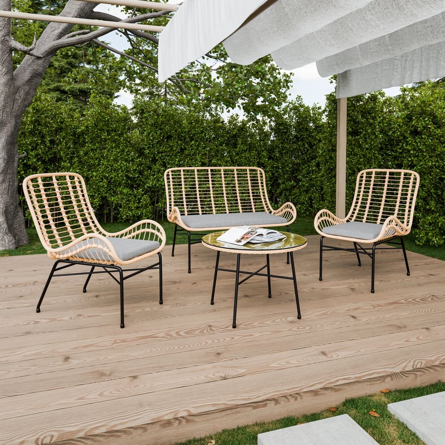 GARSTON Garden Table and Chair Set - Beige with Grey - Avellino & Wells