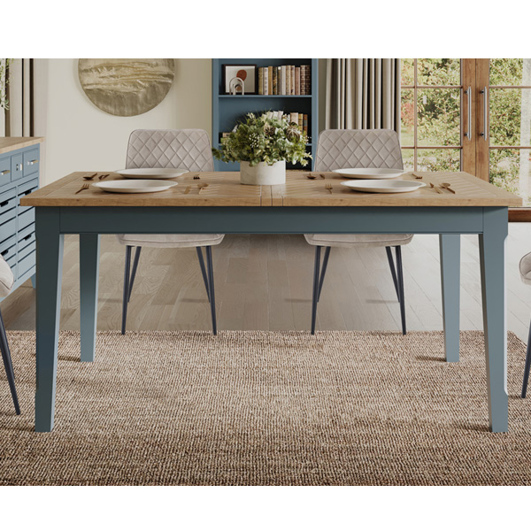 Ransley Oak Parquet Top Solid Wooden Extending Dining Table - Blue - Vantage Point