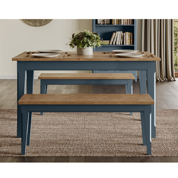Ransley Oak Parquet Top Dining Table - Blue - Vantage Point