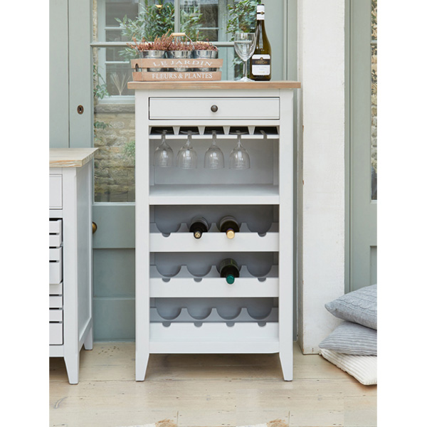 Ransley Grey Limed Wine Rack and Glass Storage Cabinet - Vantage Point