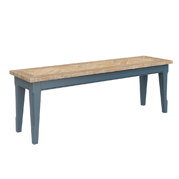 Ransley Oak Parquet Top 130cm Dining Bench - Blue - Vantage Point